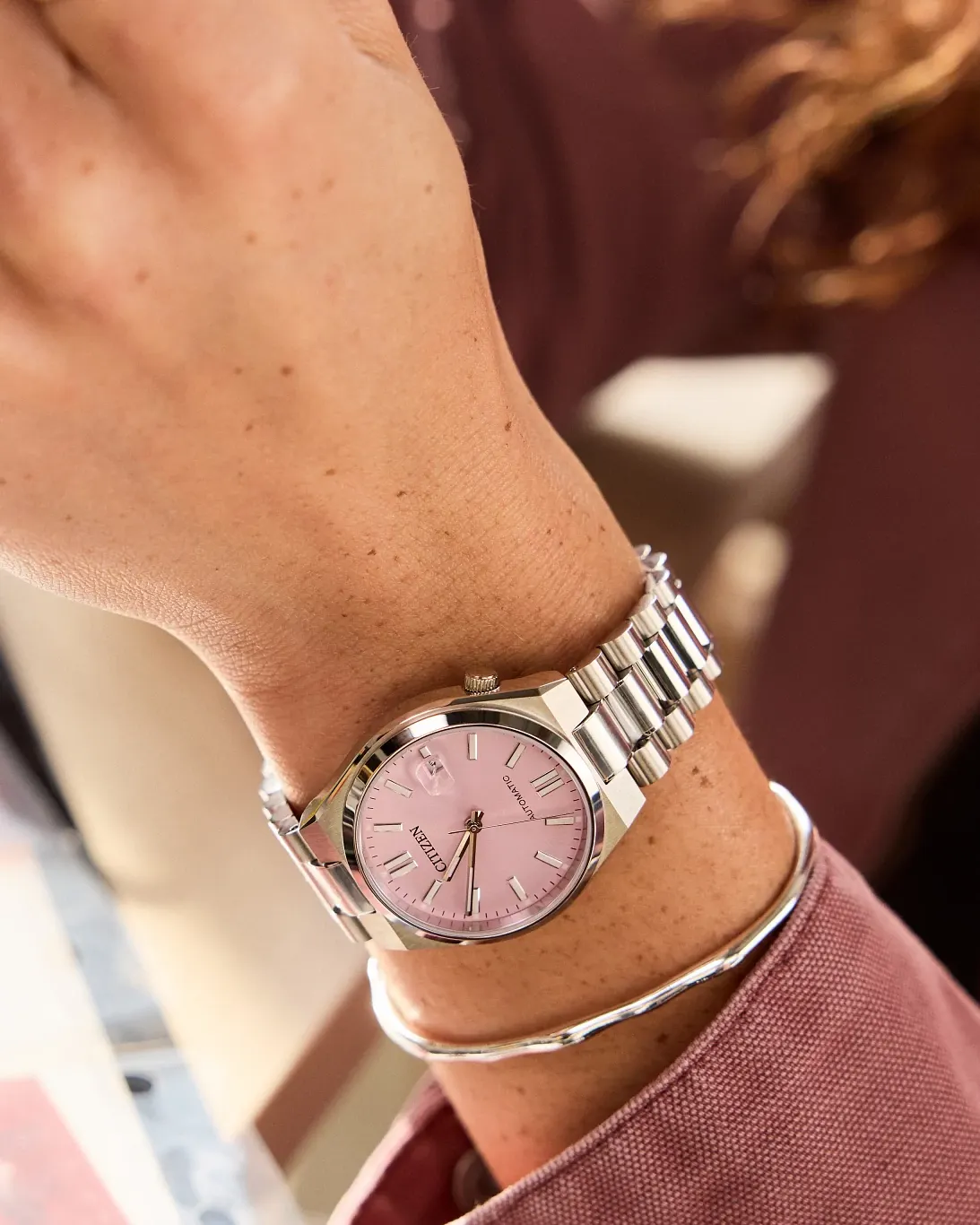 TSUYOSA 37mm Pink Dial Stainless Steel Bracelet NJ0200-50Z | CITIZEN